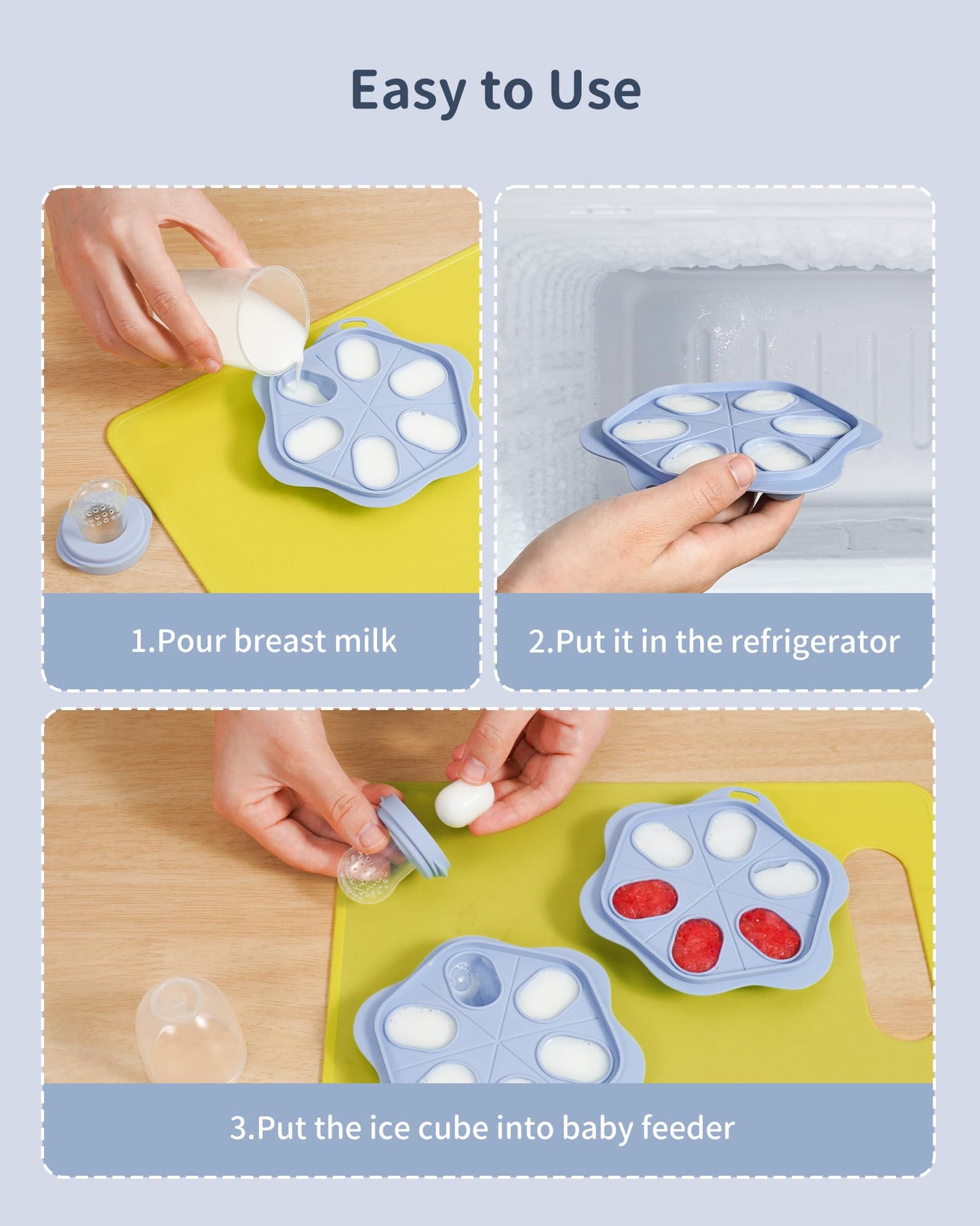 Close up of silicone baby feeder pouch with safety holes