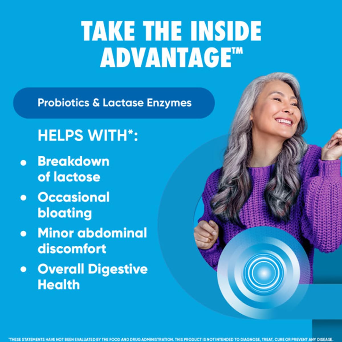 Digestive Advantage Lactose Defense 96 capsules bottle close up showing dosage information