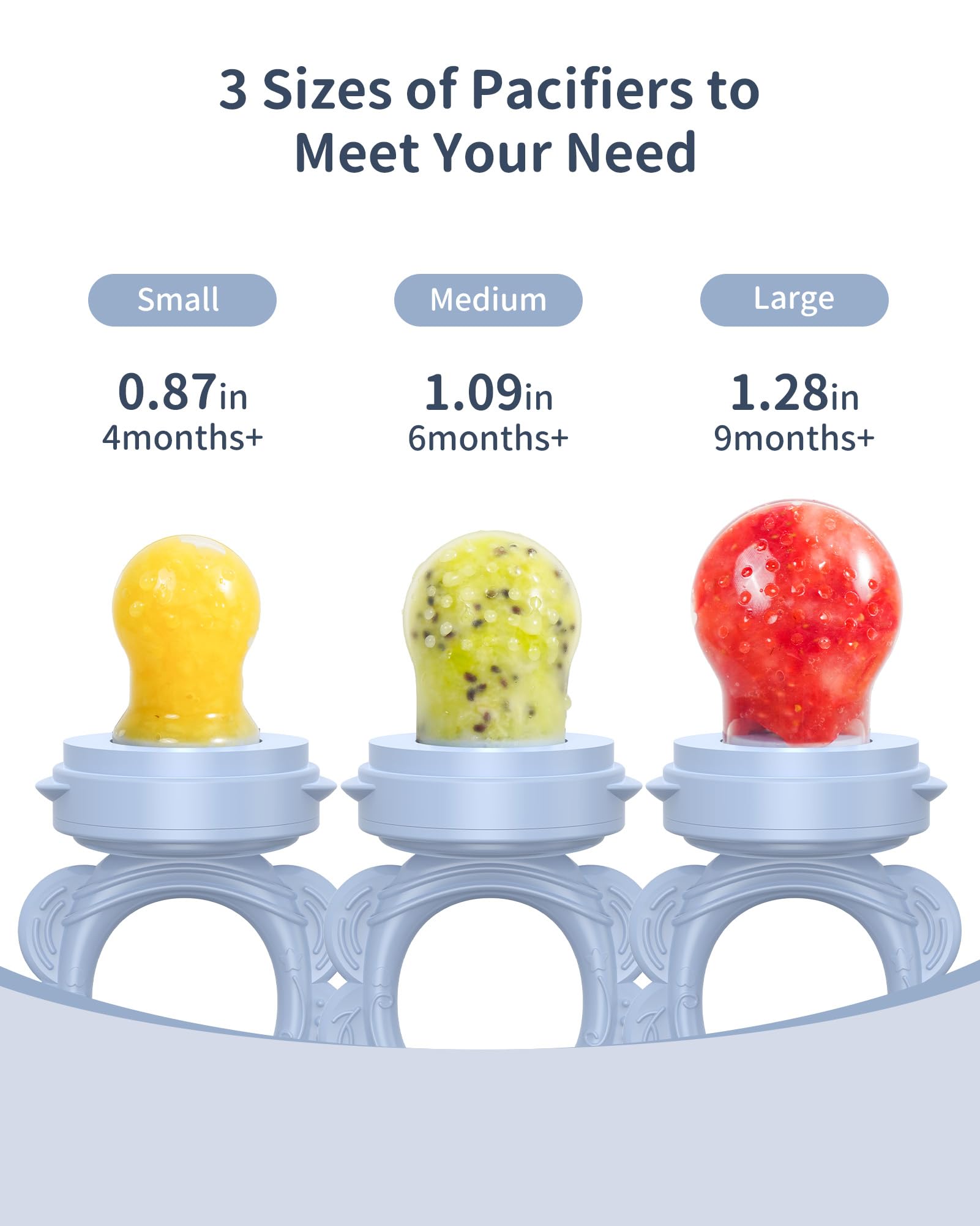 Baby holding bear-themed silicone fruit feeder handles