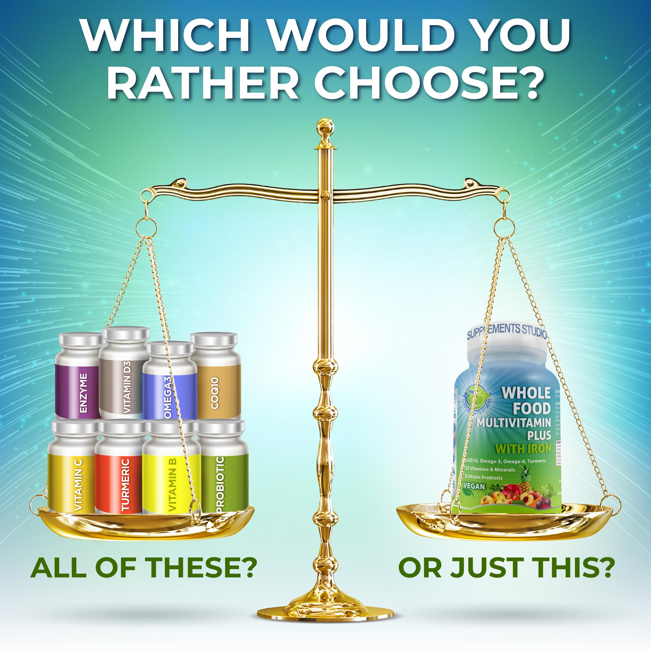Premium USA imported vegan dietary supplement packaging showing non-GMO gluten free seals
