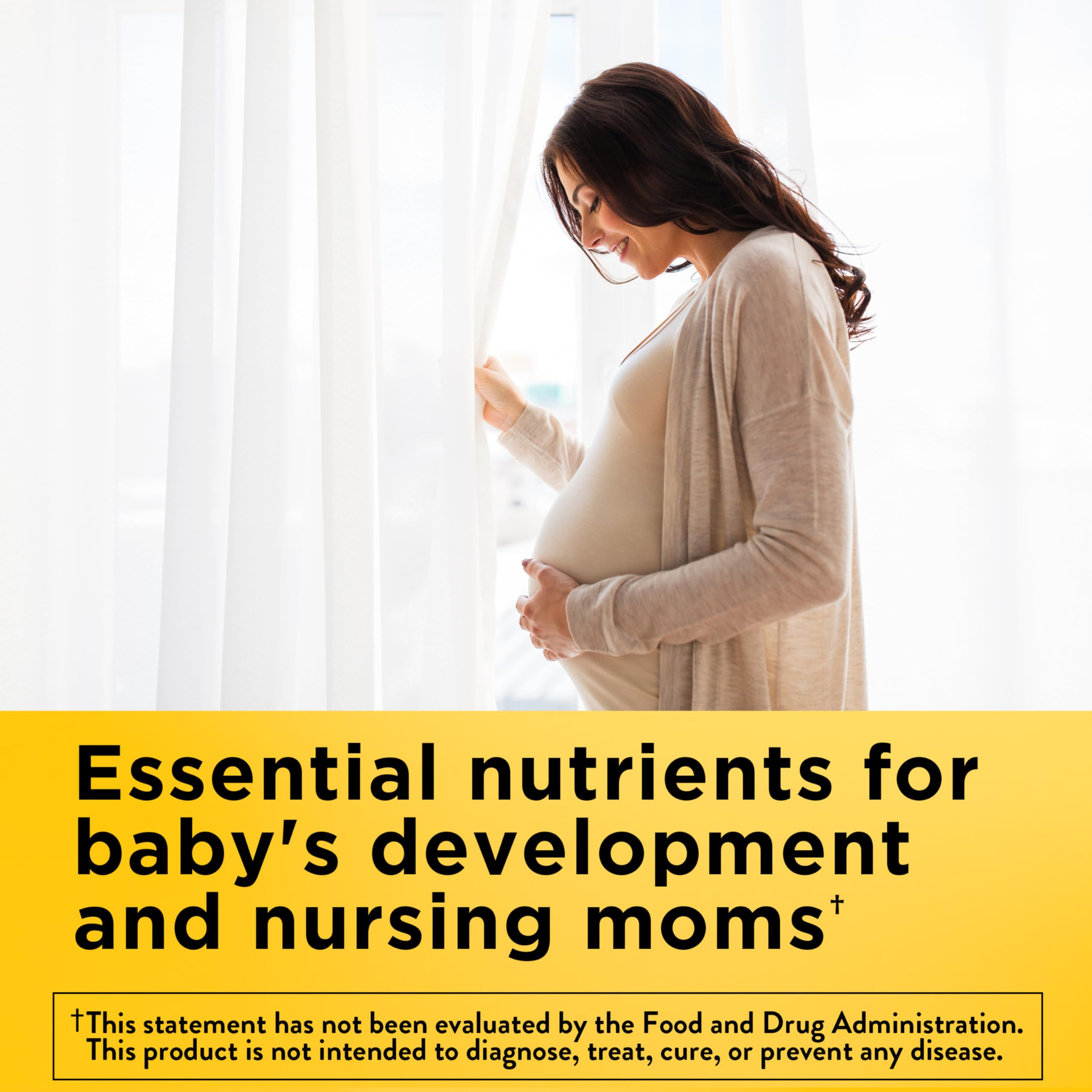 Nature Made Postnatal Multivitamin plus DHA bottle showcasing the supplement facts and ingredients list.