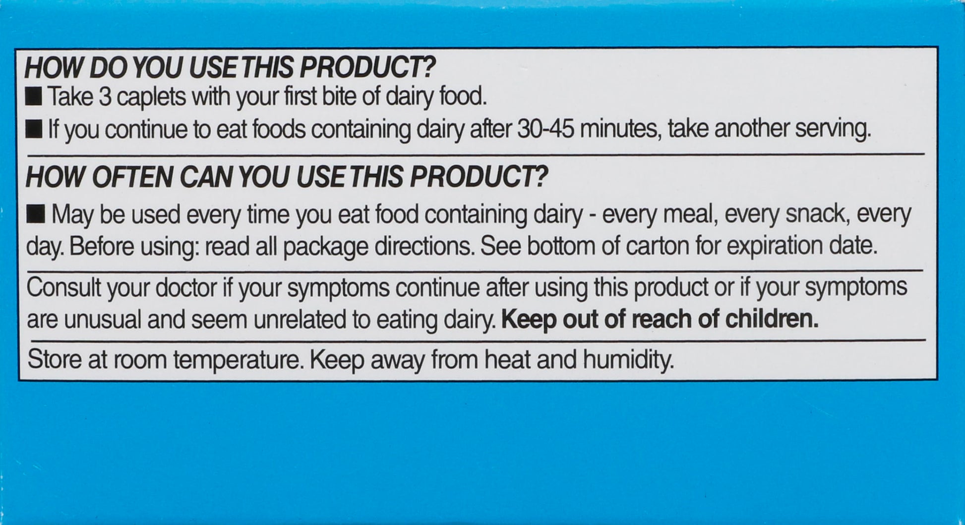 Rite Aid Fast Acting Dairy Relief supplement bottle showing dosage instructions and ingredients.