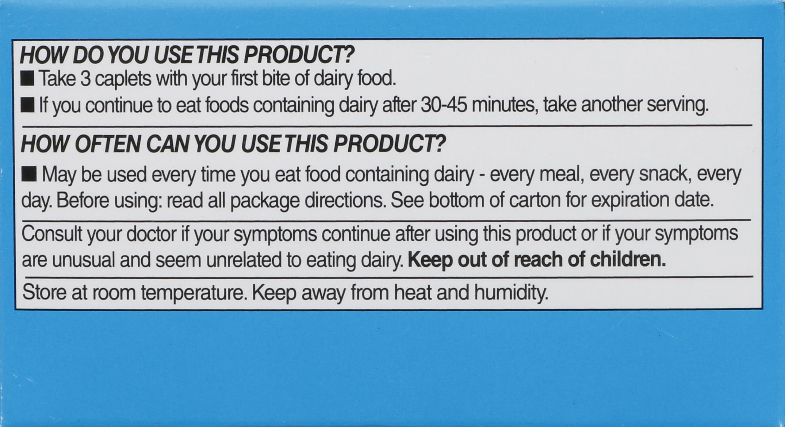 Rite Aid Fast Acting Dairy Relief supplement bottle showing dosage instructions and ingredients.