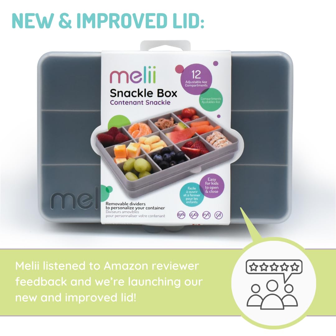 Child opening Melii Snackle Box snap-lock lid