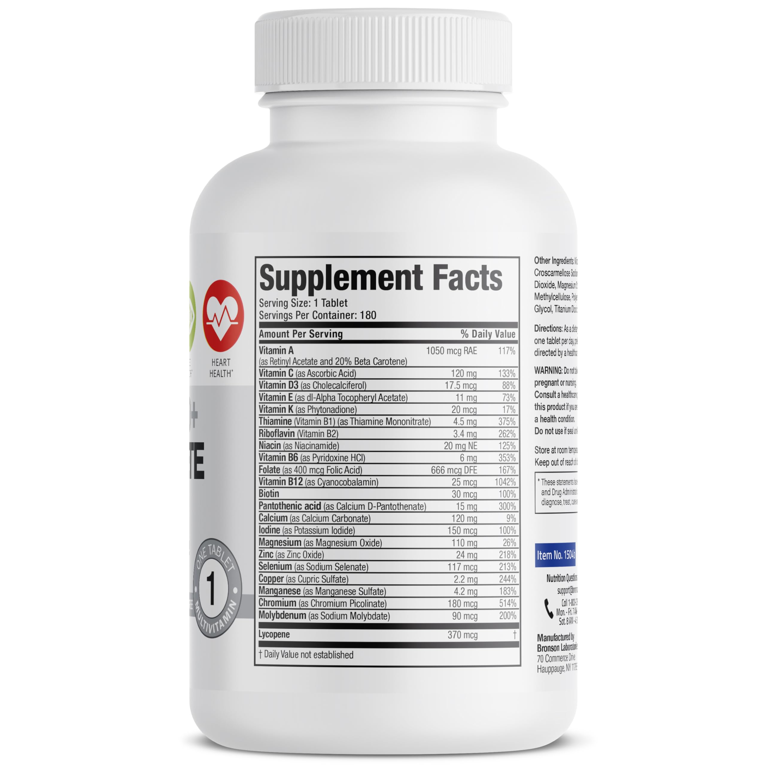 Bronson vitamins for men over 50 showing supplement facts and ingredient list