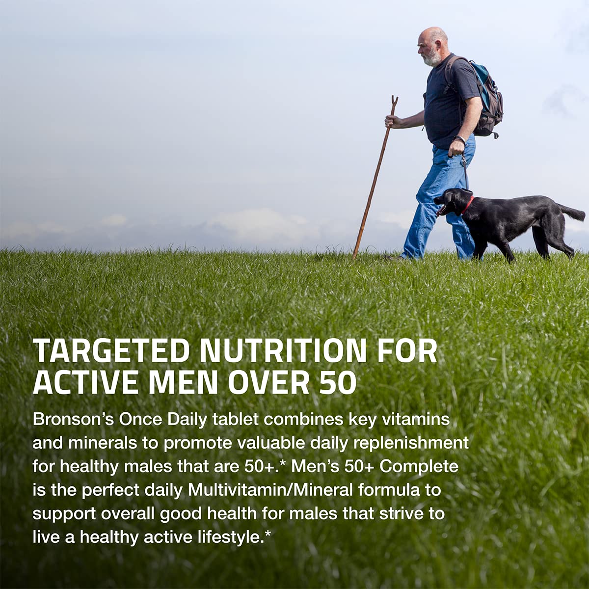 Bronson daily dietary supplement highlighting non-GMO and gluten-free certifications