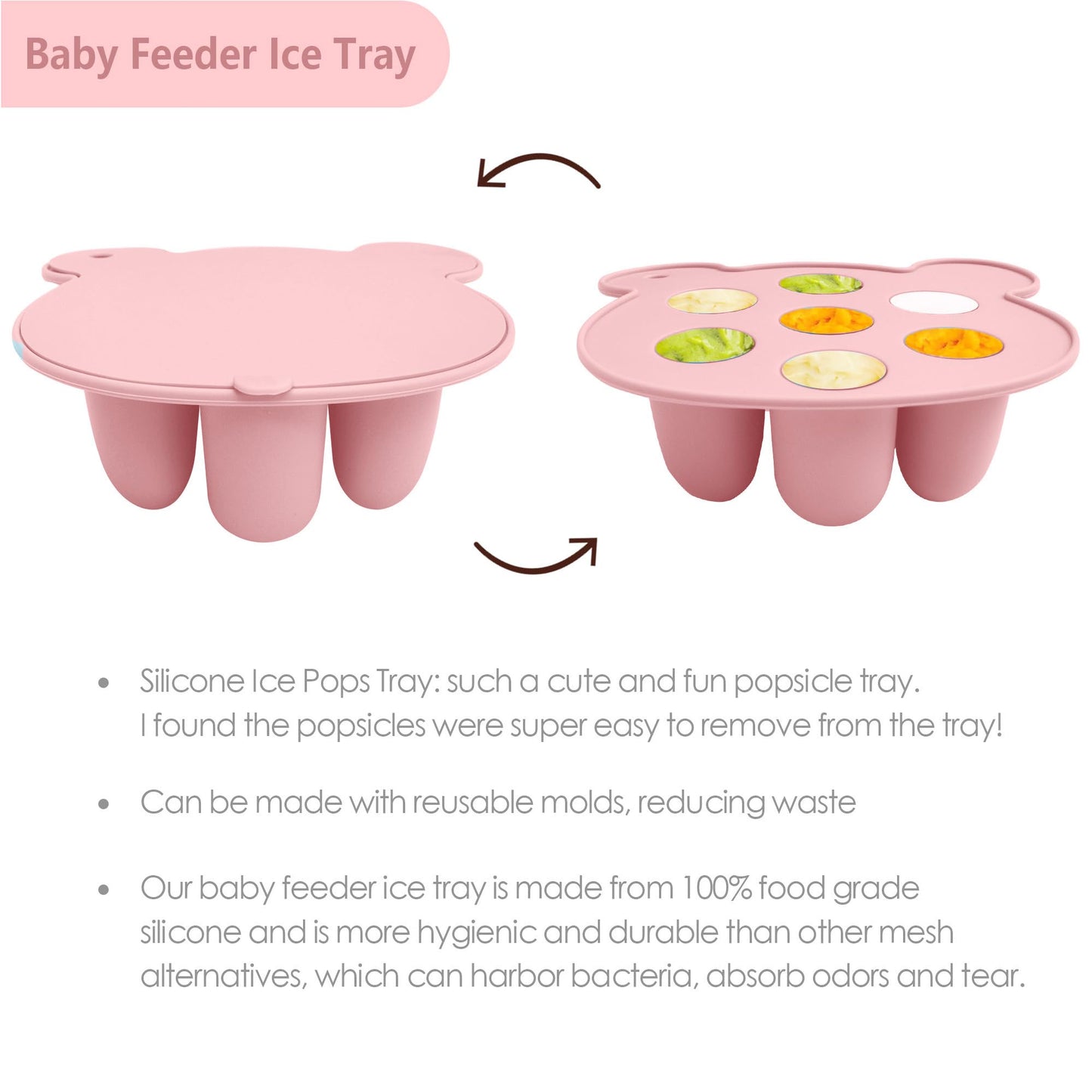 Baby enjoying a frozen treat using the silicone feeder