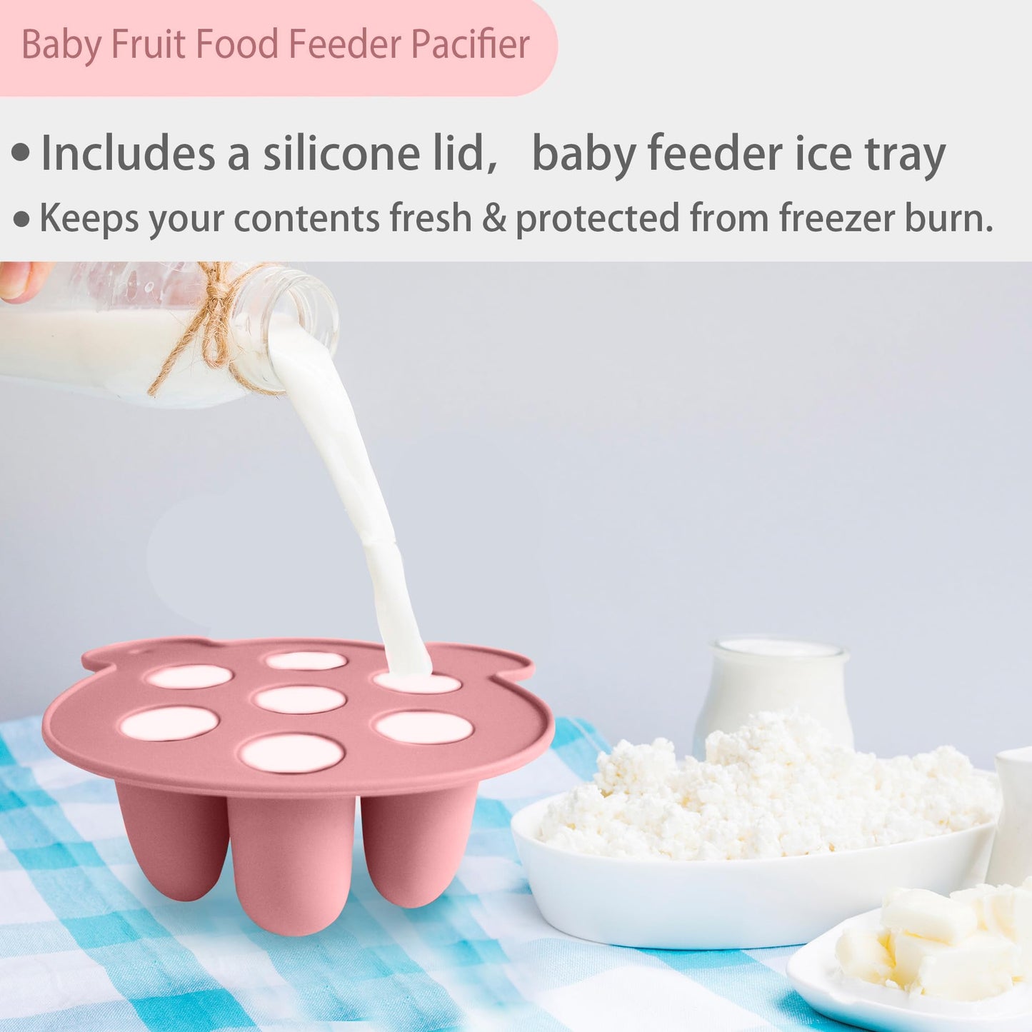 Close up of food-grade silicone teether and tray set