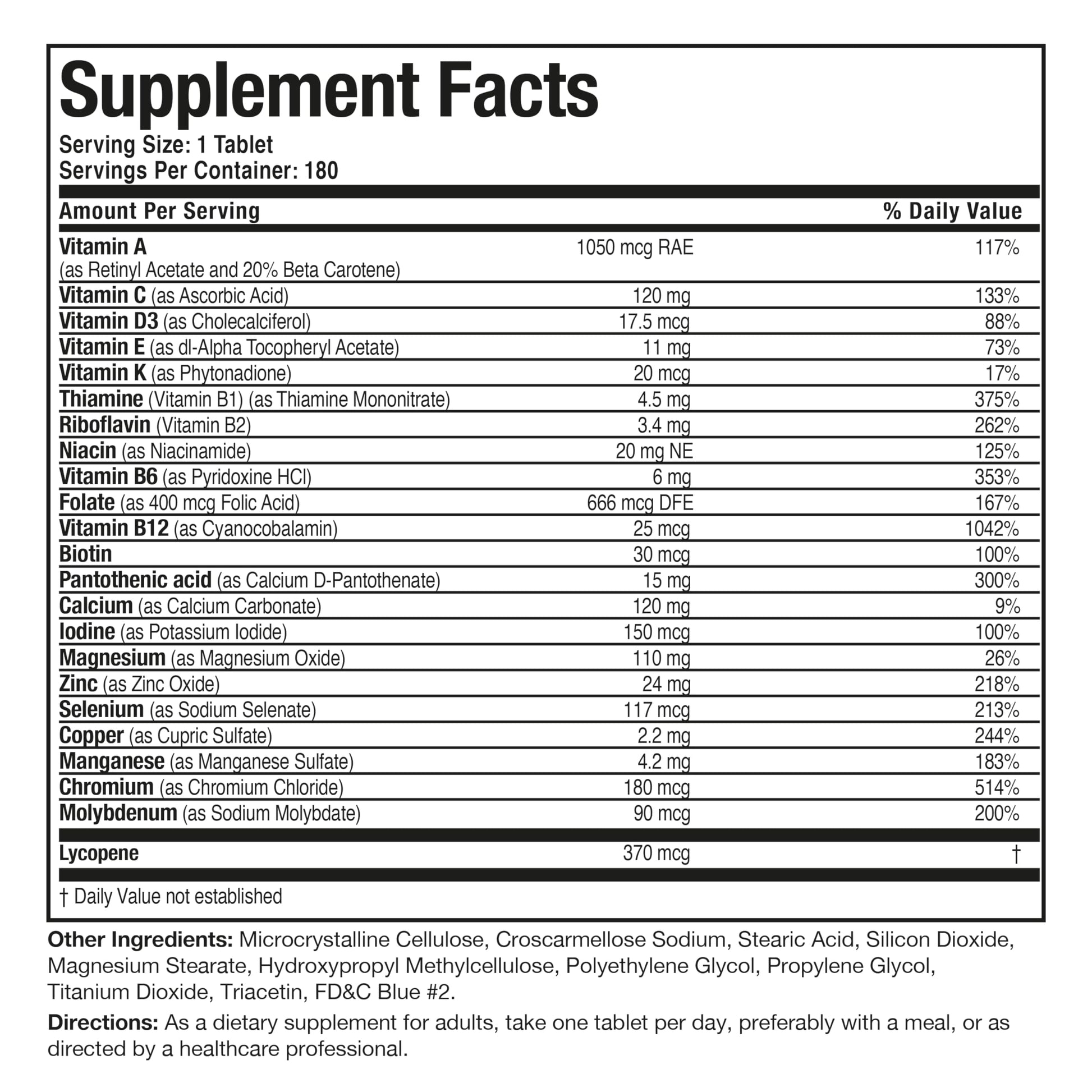 Bronson complete nutrition daily wellness tablets for aging adults side panel view