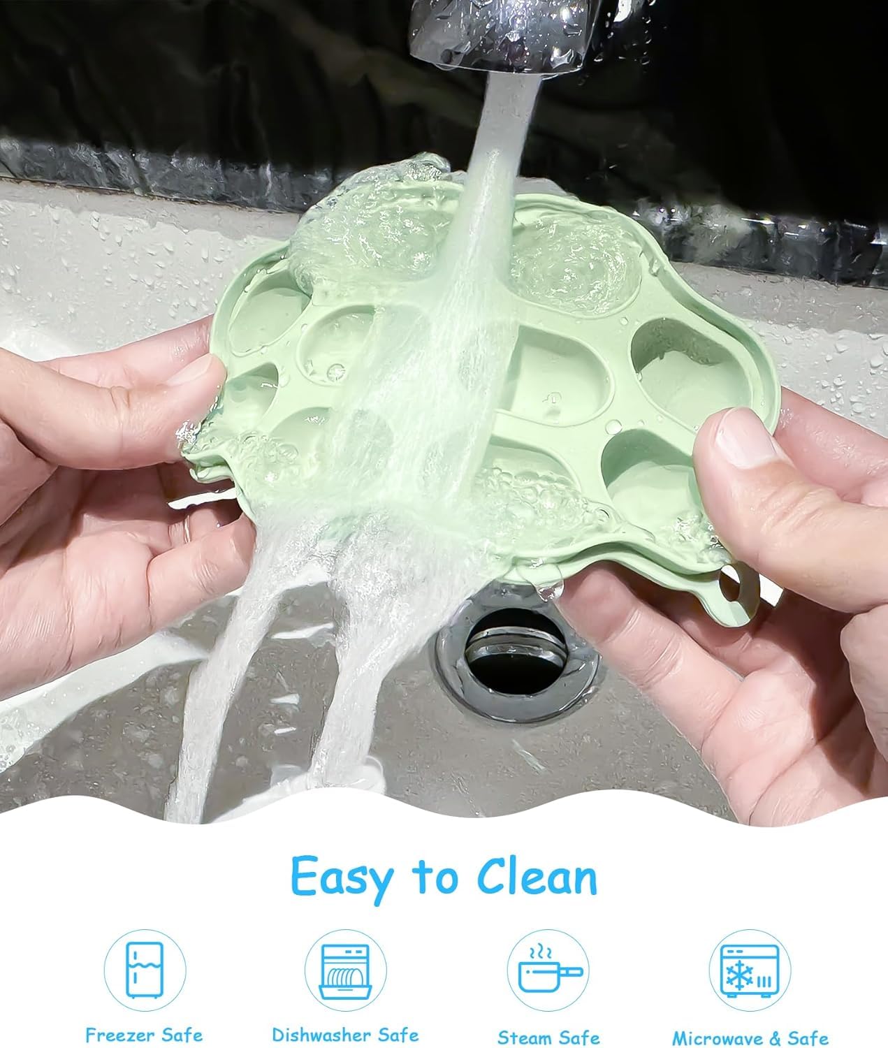 Silicone baby food tray with lid in kitchen setting