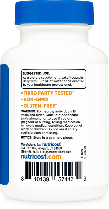 Authentic USA imported Nutricost Lactase Complex capsules for dairy digestion support and relief from bloating.
