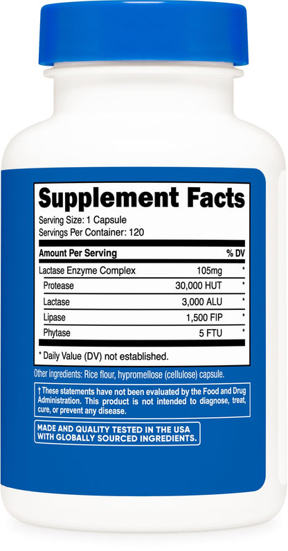 Close up view of the 3000 FCC ALU potency description on the three pack Nutricost Lactase Enzyme bottles.