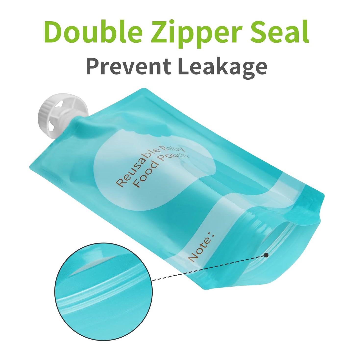 Leak proof double zipper design on Kirecoo food pouches