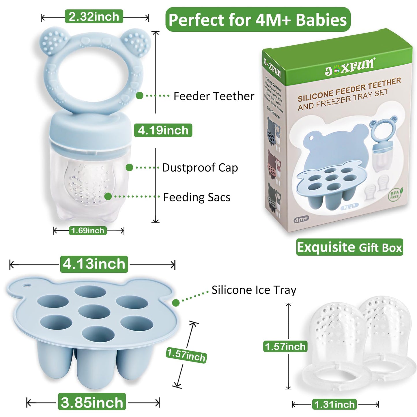 Jexfun baby fruit feeder showing soft silicone pouch detail