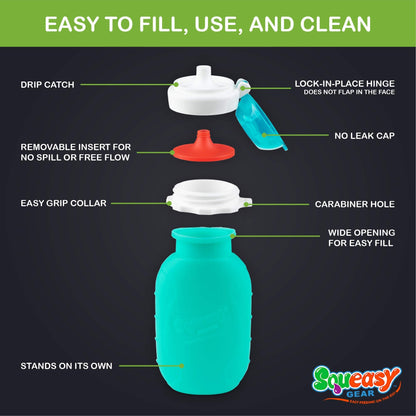 Squeasy Snacker silicone pouch being filled with yogurt