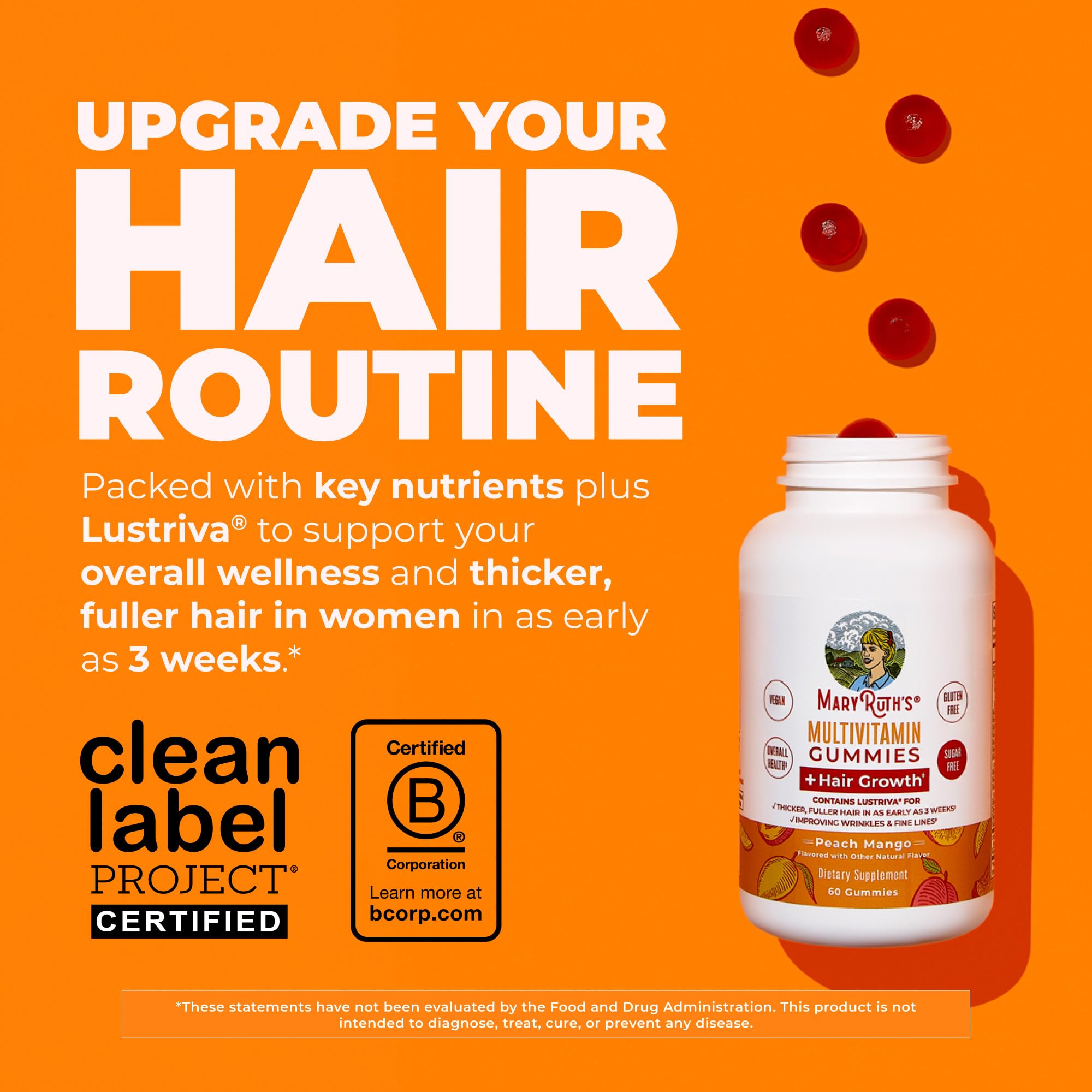 MaryRuth Organics hair growth peach mango gummies supplement nutrition facts label