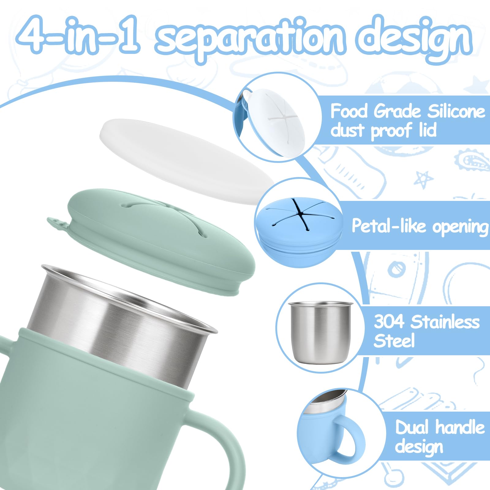 Mity Rain snack cups with silicone handles and lids side profile