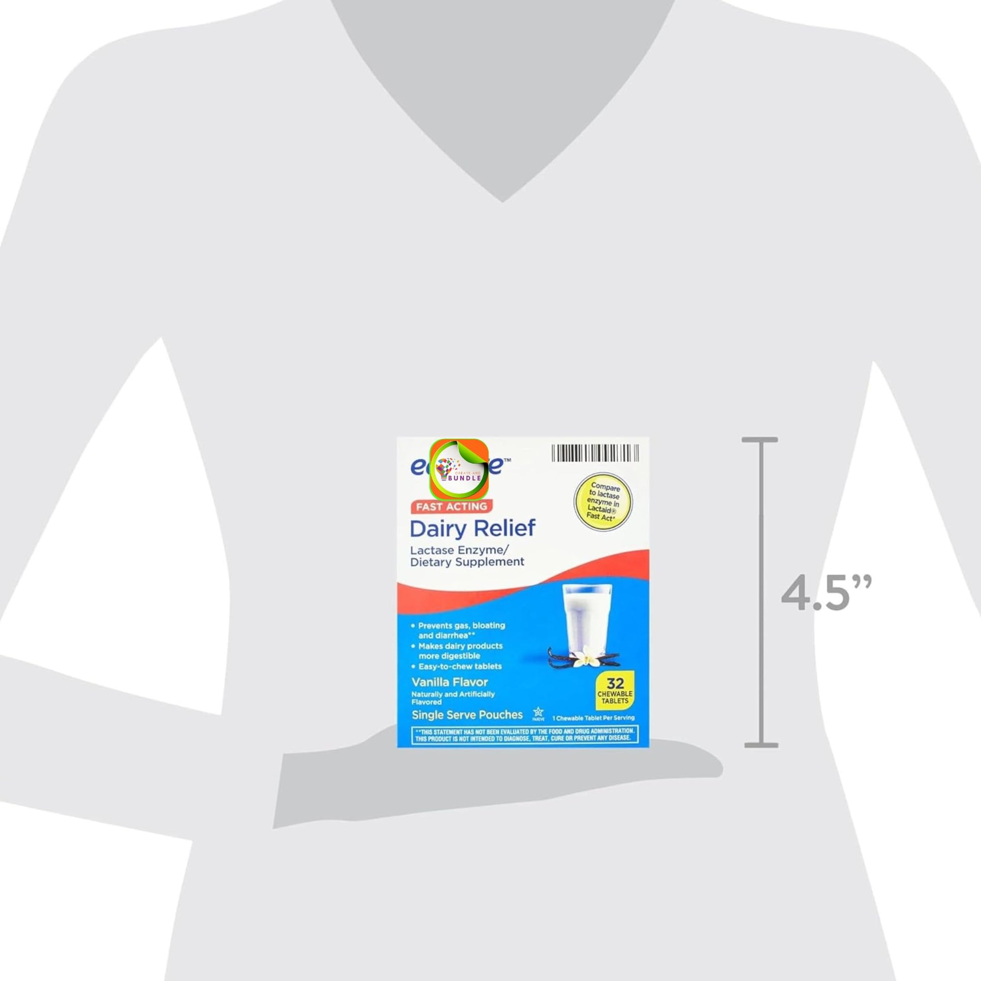 Equate lactose intolerance fast acting relief tablets packaging side view displaying usage instructions.