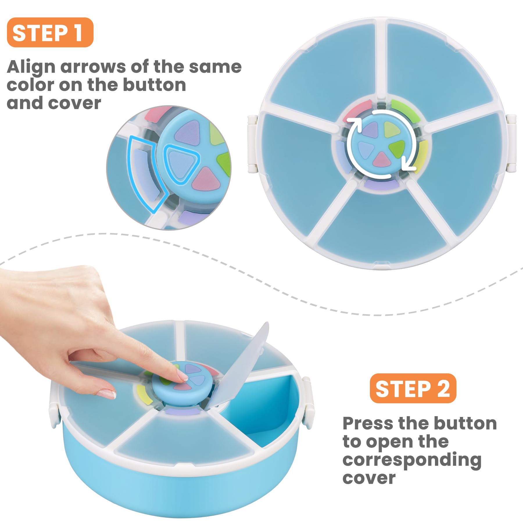 Five compartment rotating snack box for kids