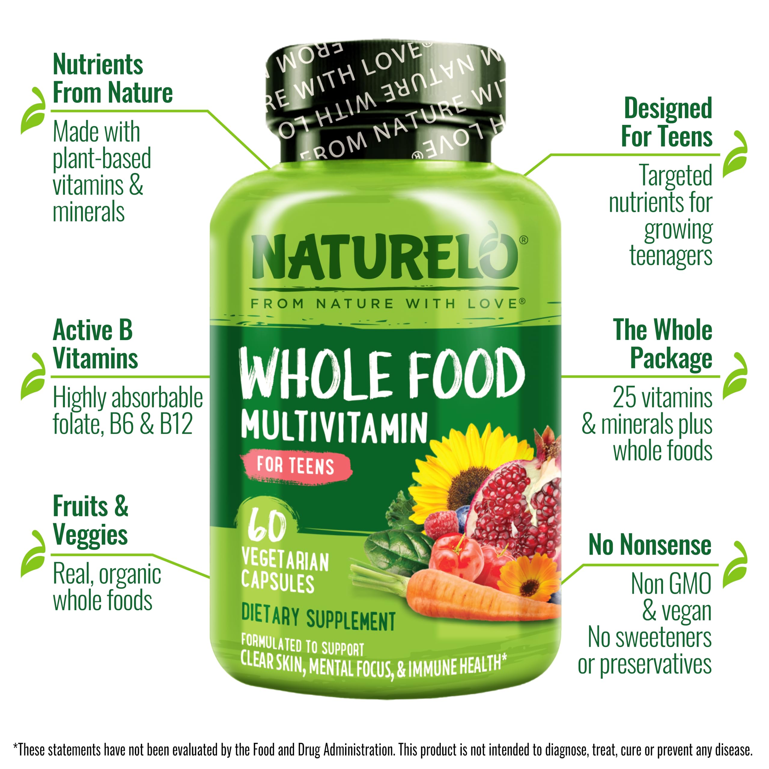 Naturelo teenage girls and boys multivitamin nutritional facts label view