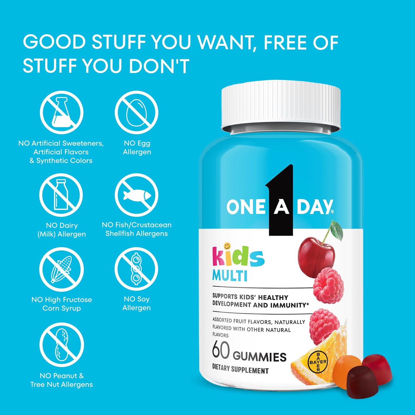 Natural orange cherry and raspberry flavor kids vitamin gummies