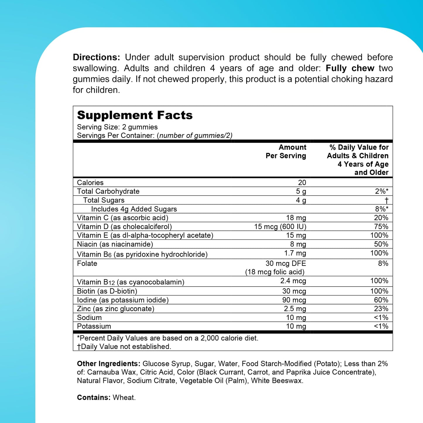 One A Day children dietary supplement bottle back directions panel