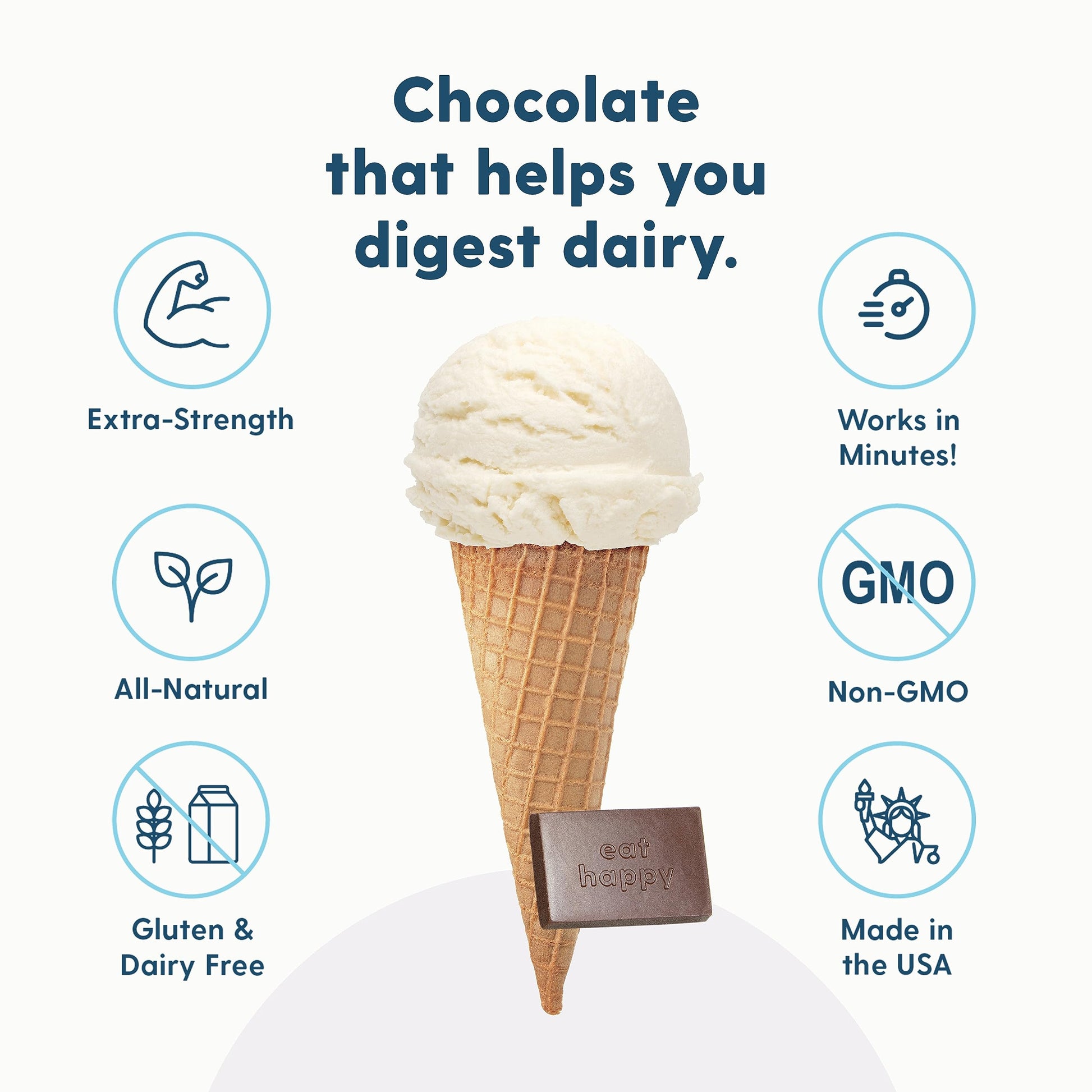 Happy Cow dairy digesting chocolate supplement back panel showing complete nutritional facts and clean ingredients