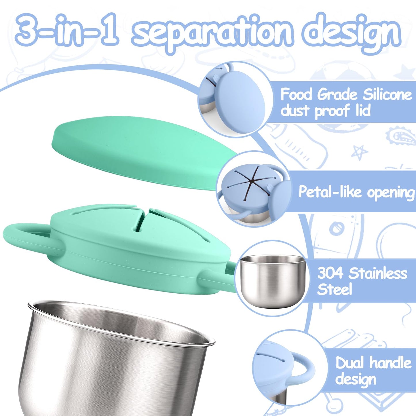 Two pack blue and green stainless steel snack cups