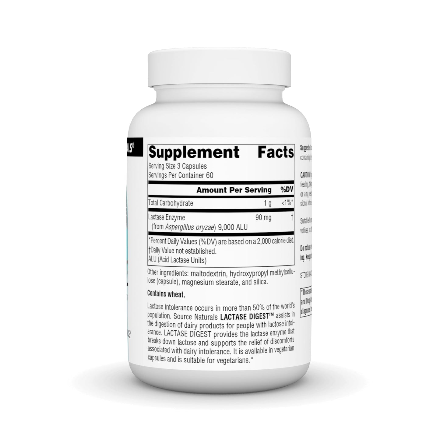 Source Naturals digestive enzyme supplement showing the clean ingredient label and dosage instructions.