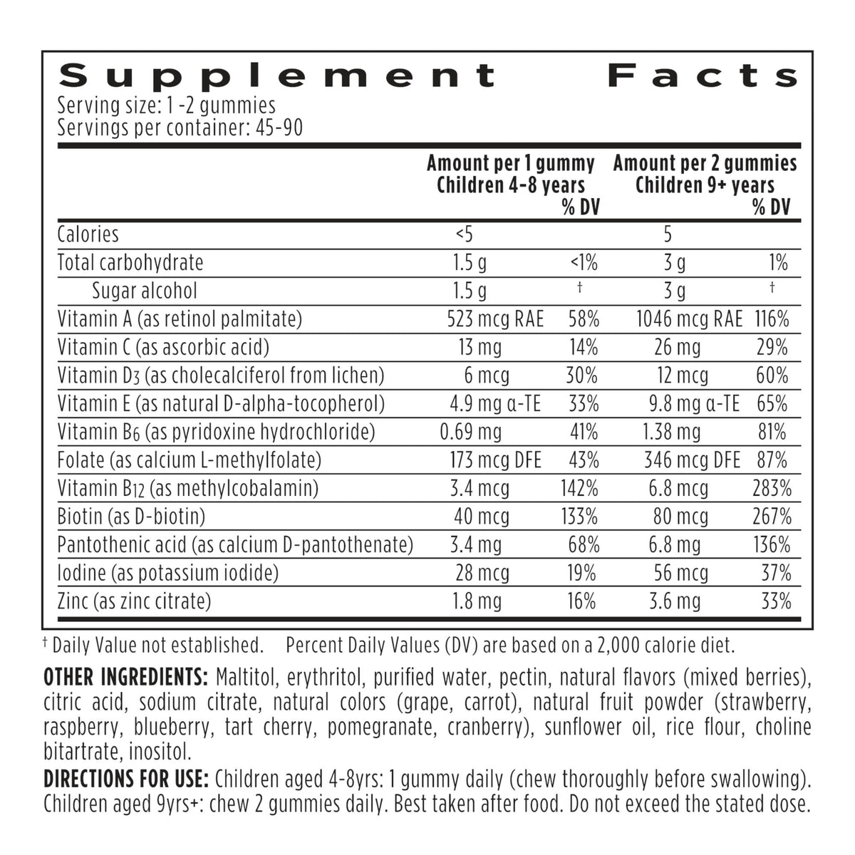 Igennus children multivitamin packaging and count details