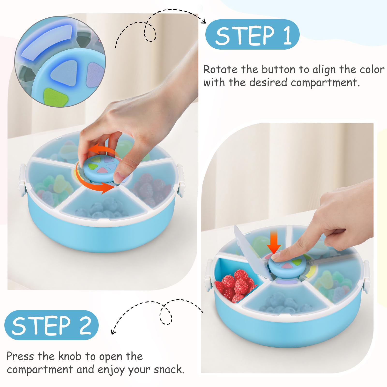 Joopetalk snack spinner container with five compartments open