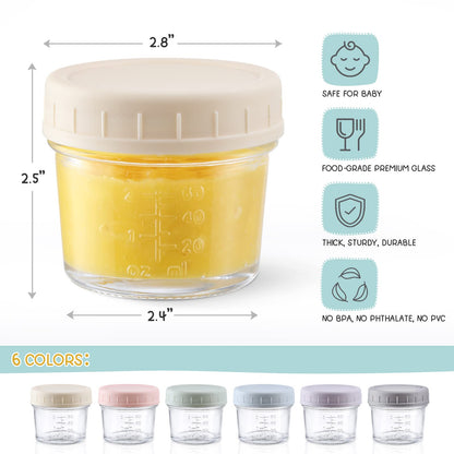 Vitever 4 fluid ounce glass baby food jars with colorful lids