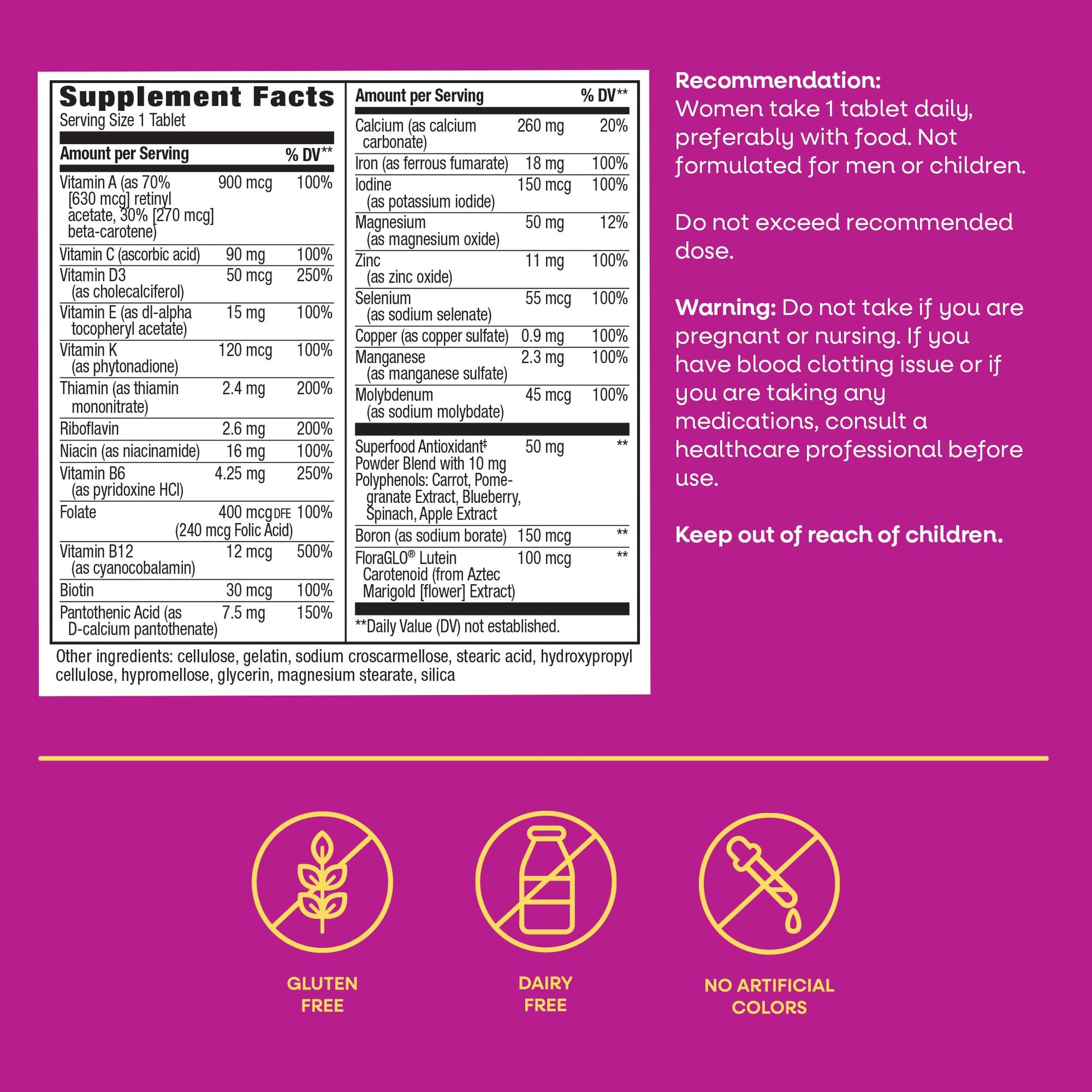 Side view of Nature's Way Alive Women's 50 supplement highlighting Orchard Fruits ingredient blend