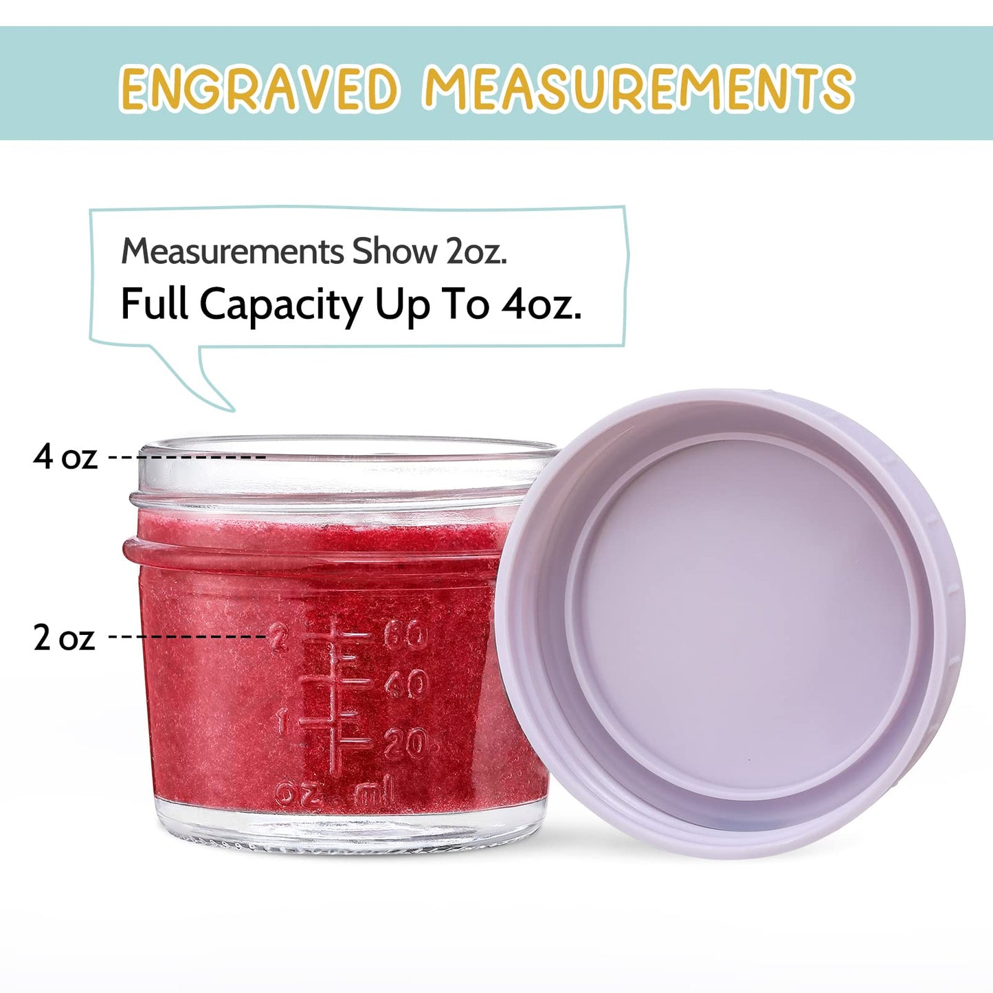 Vitever baby food glass jars showing leak proof silicone seals
