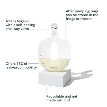 Willow breast milk storage bags in original packaging