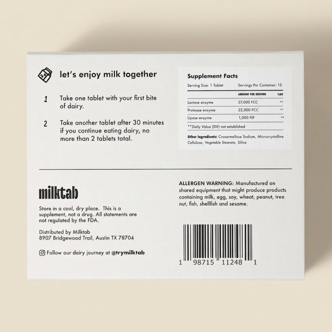 Milktab fast acting triple enzyme formula tablets for lactose intolerance relief
