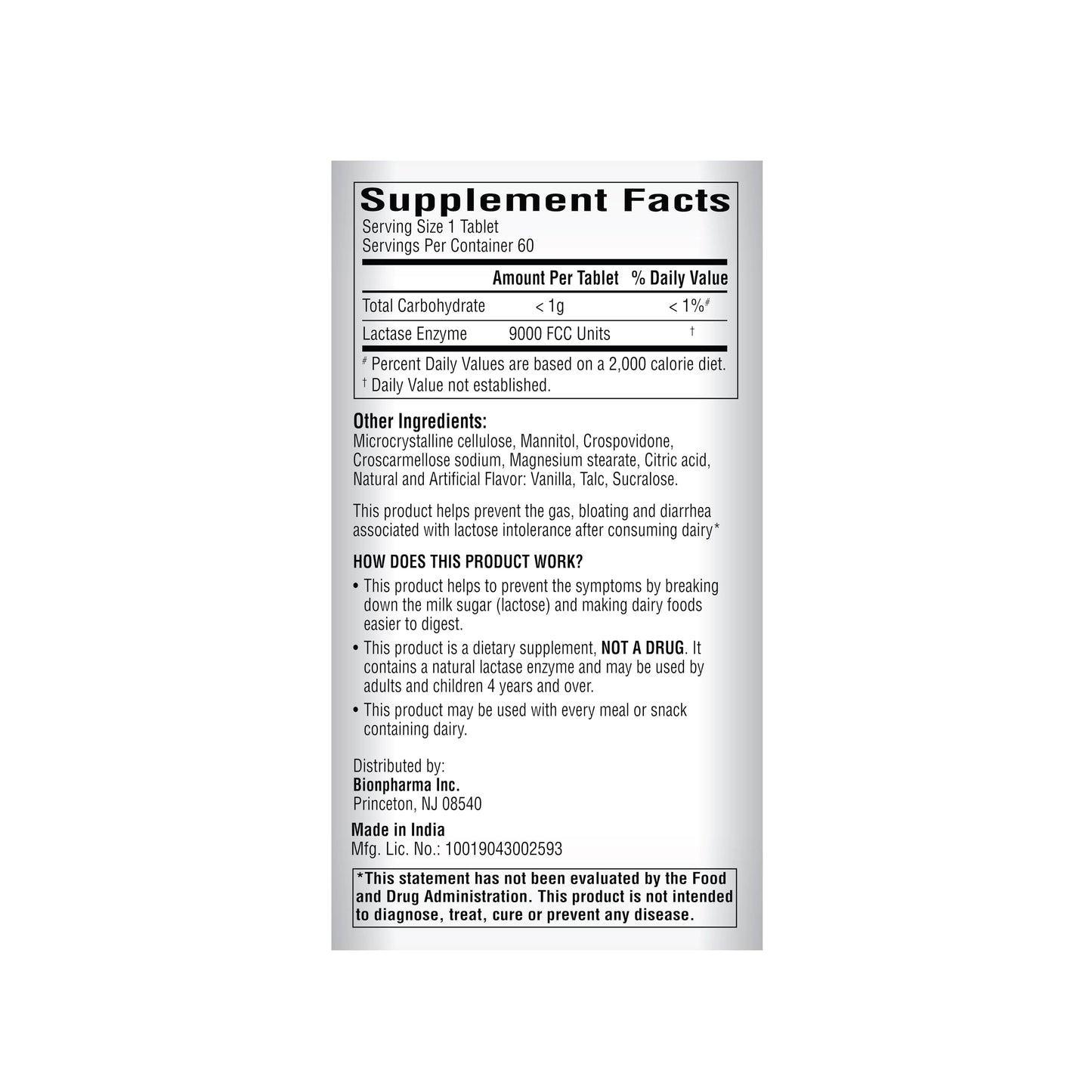 High strength lactase enzyme 9000 FCC vanilla twist chewable tablets display packaging