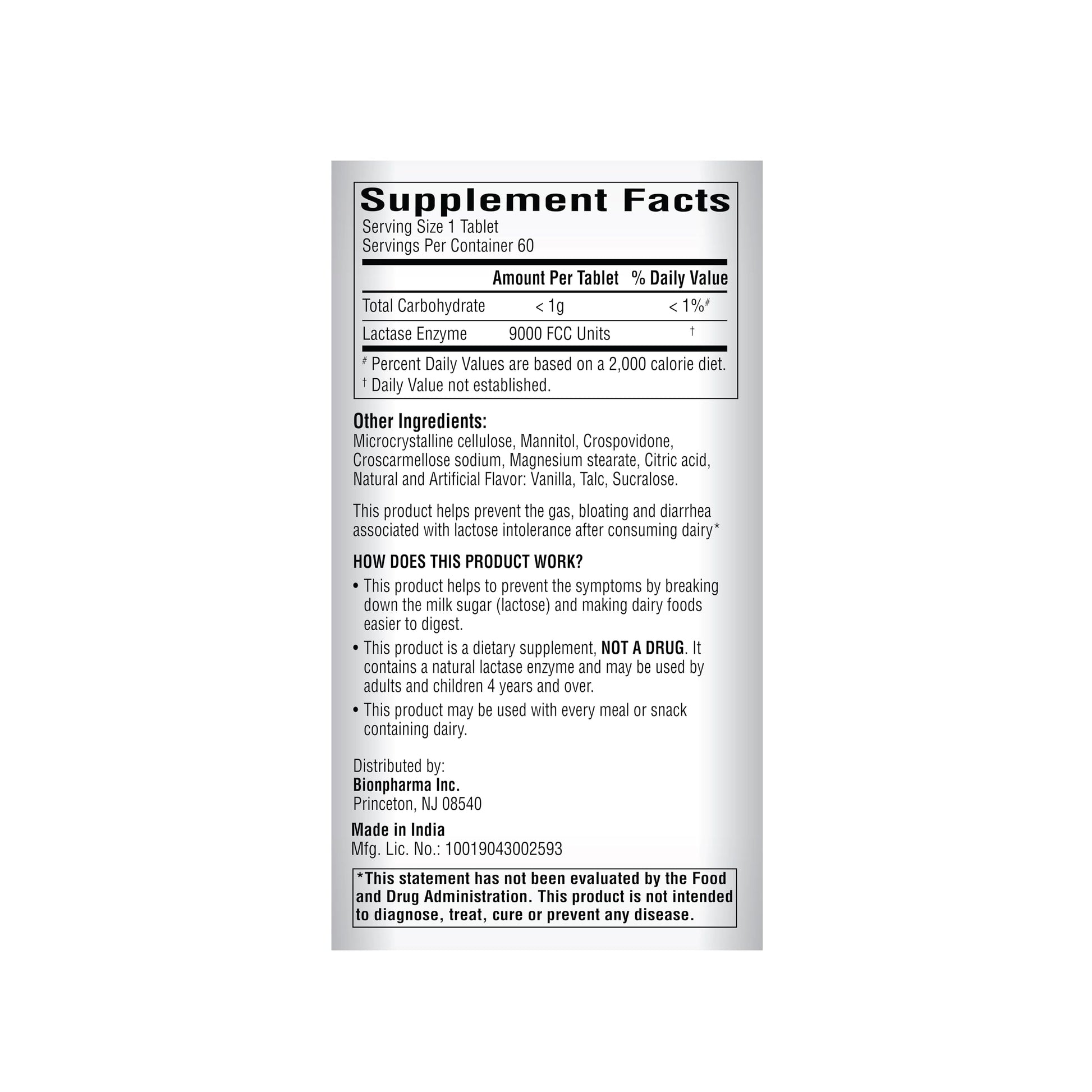 High strength lactase enzyme 9000 FCC vanilla twist chewable tablets display packaging