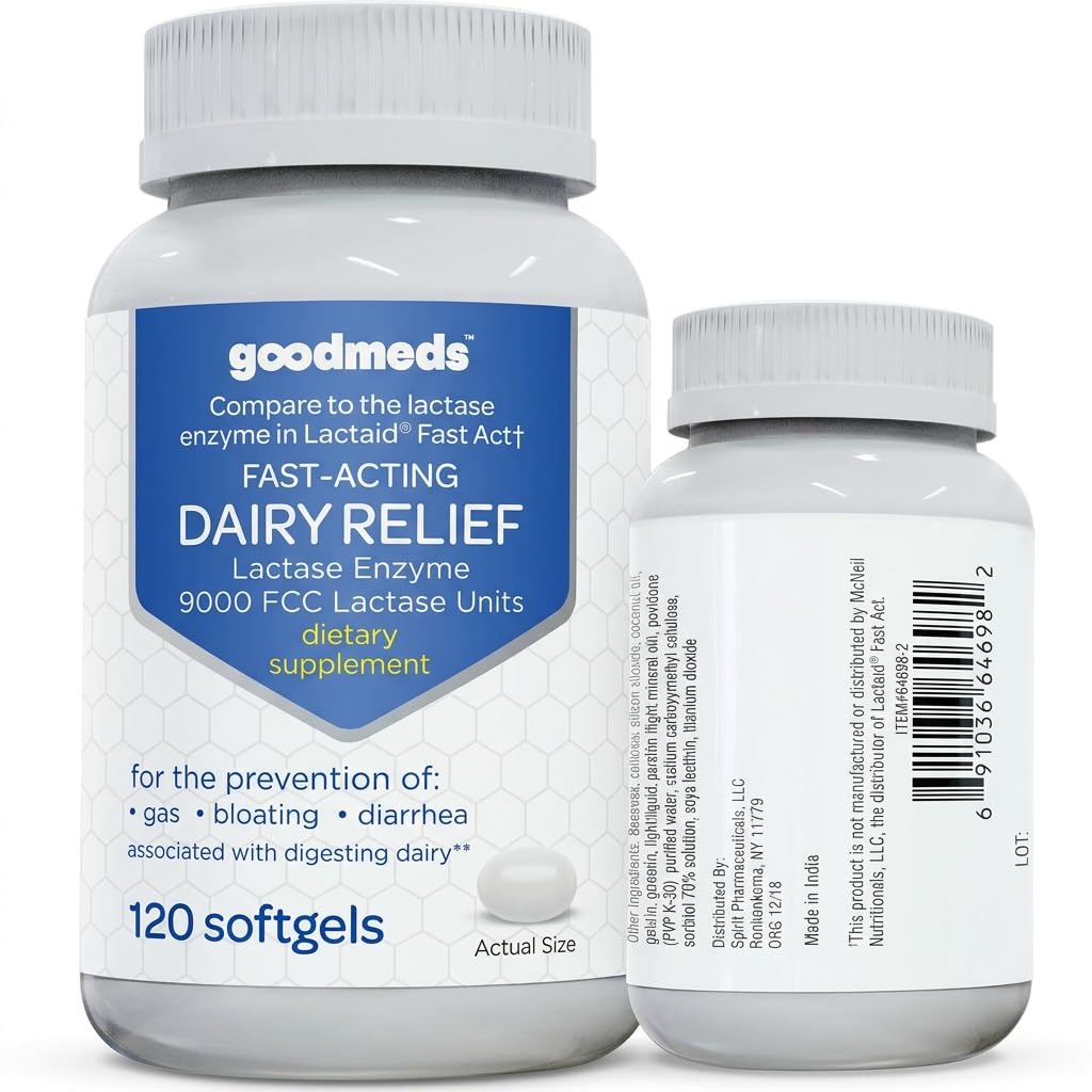 ValuMeds 9000 FCC lactase units dairy relief softgels supplement facts label detailing ingredients