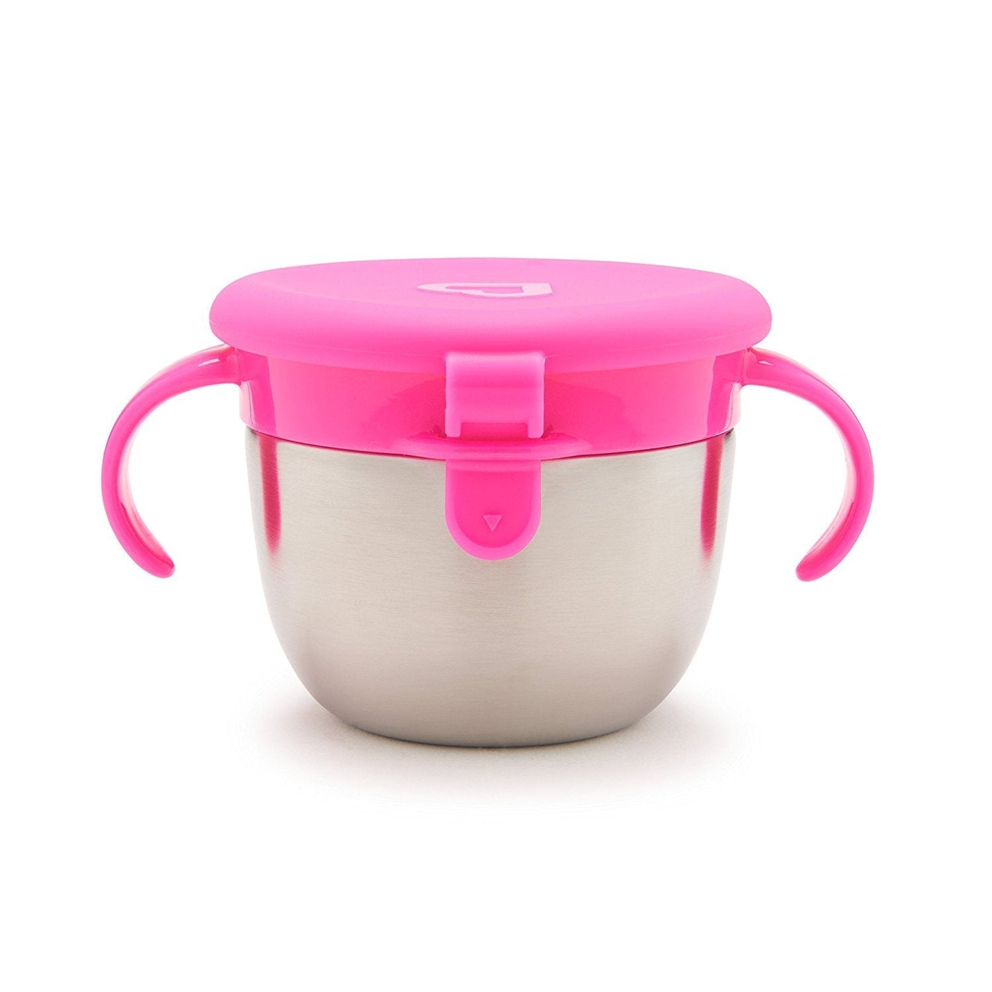Toddler holding Munchkin snack catcher cup