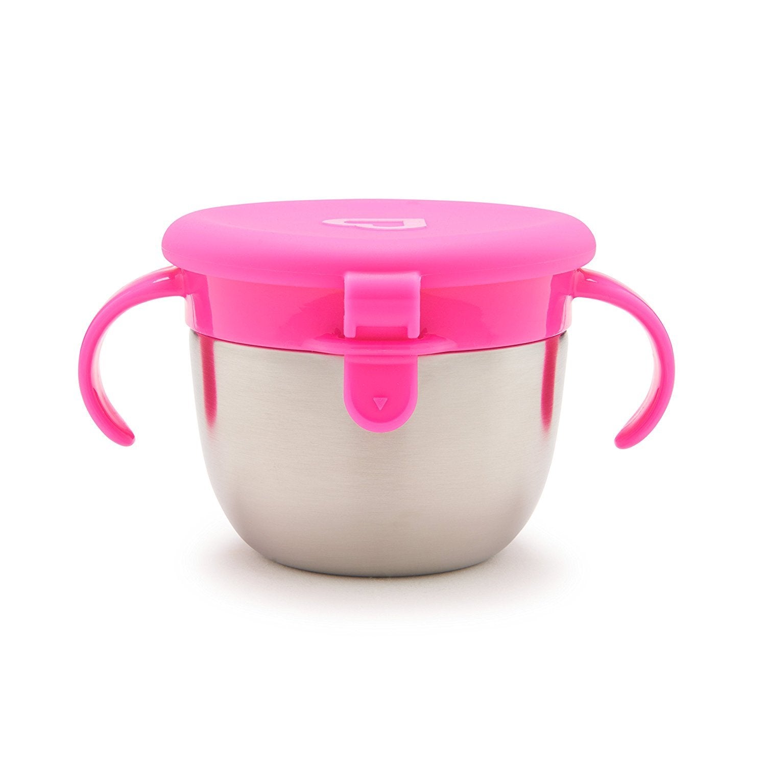 Toddler holding Munchkin snack catcher cup