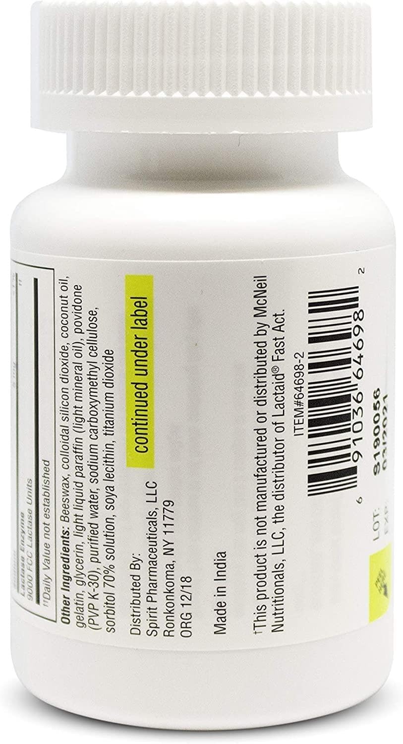 ValuMeds fast acting dairy relief one hundred and twenty count container packaging