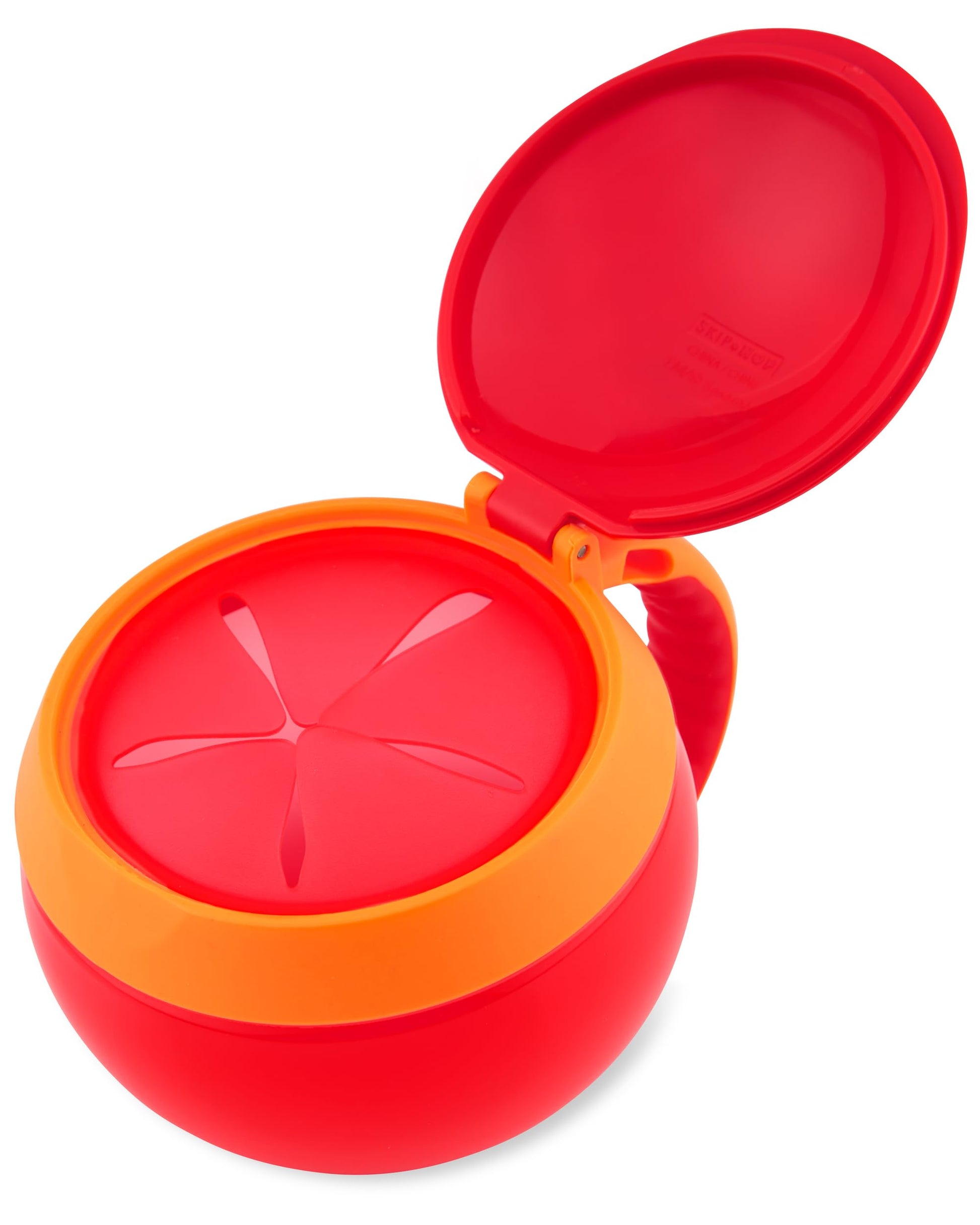 Skip Hop toddler snack cup with spill-proof lid open
