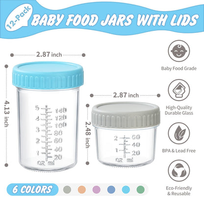 Drkio glass baby food jars with colorful airtight lids