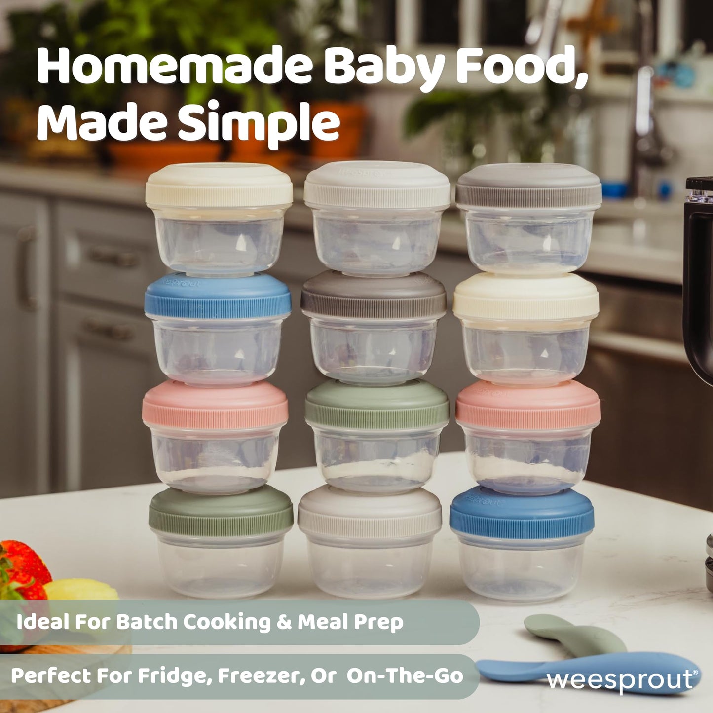 WeeSprout 4 fluid ounce containers with colorful leakproof lids