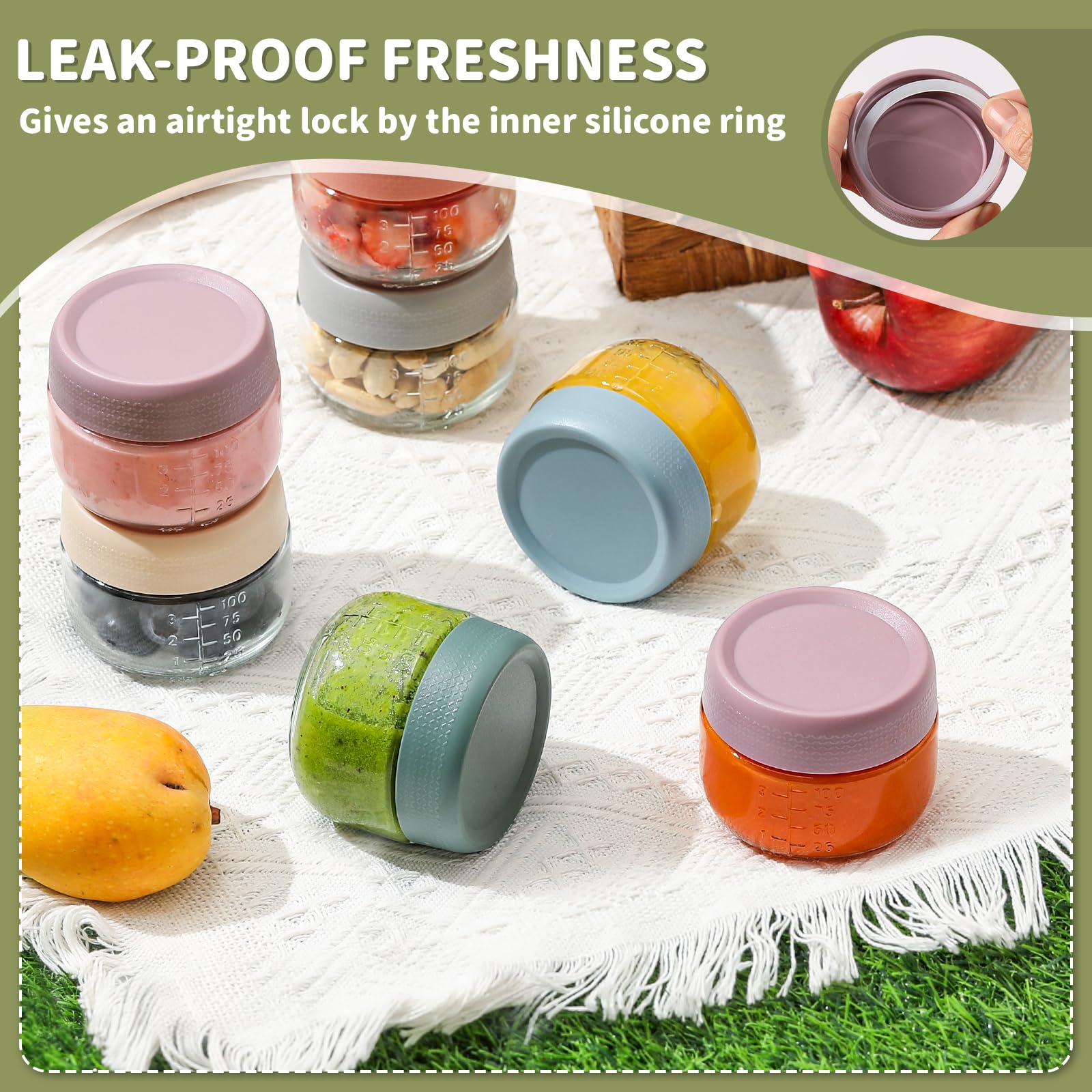 4 fluid ounce glass jars with measurement markings