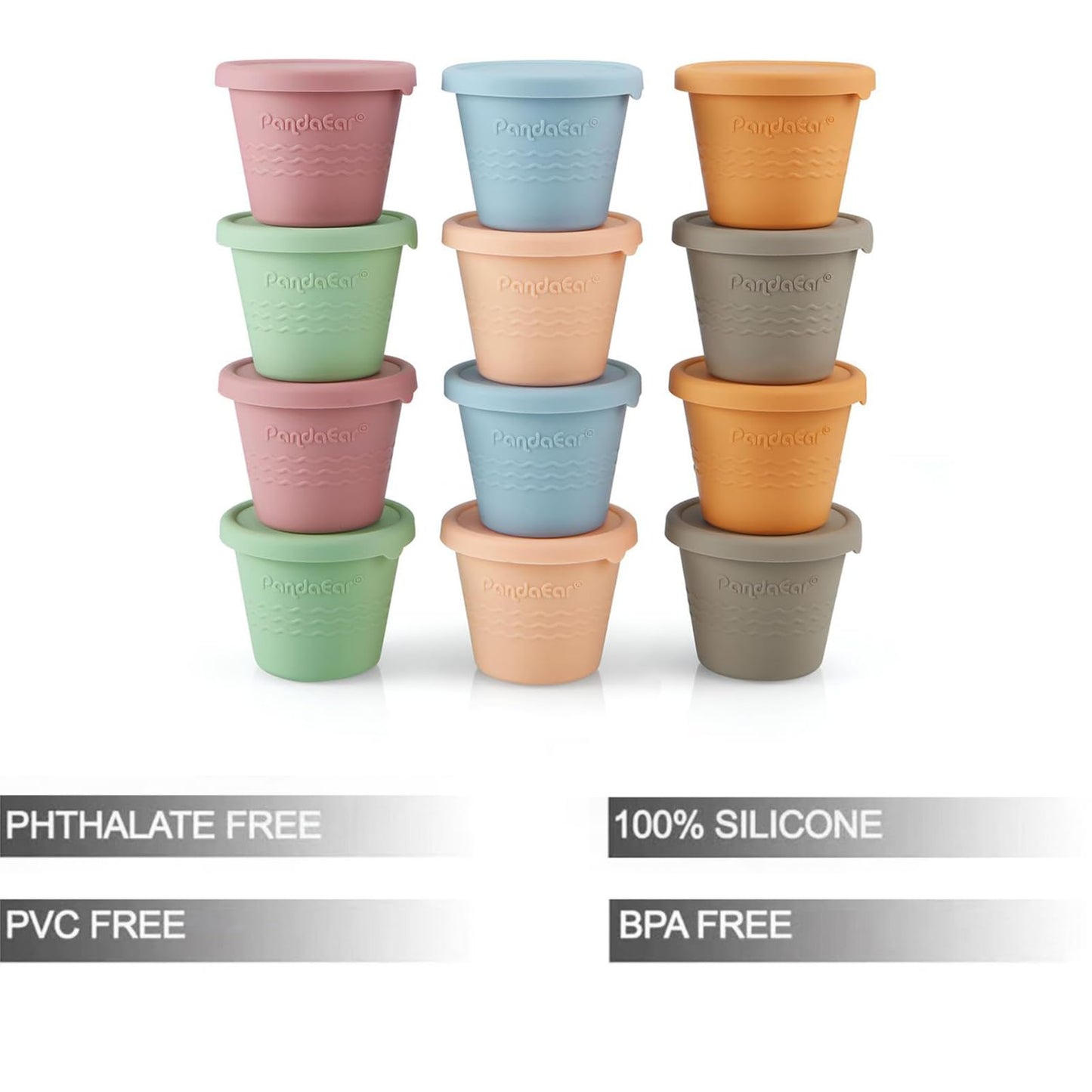 PandaEar baby food containers with airtight lids on a table