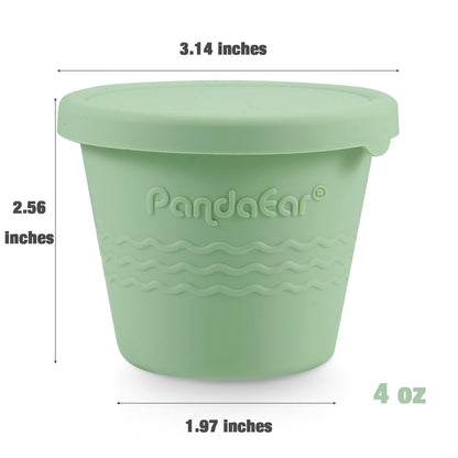 Stack of PandaEar silicone snack containers for infants