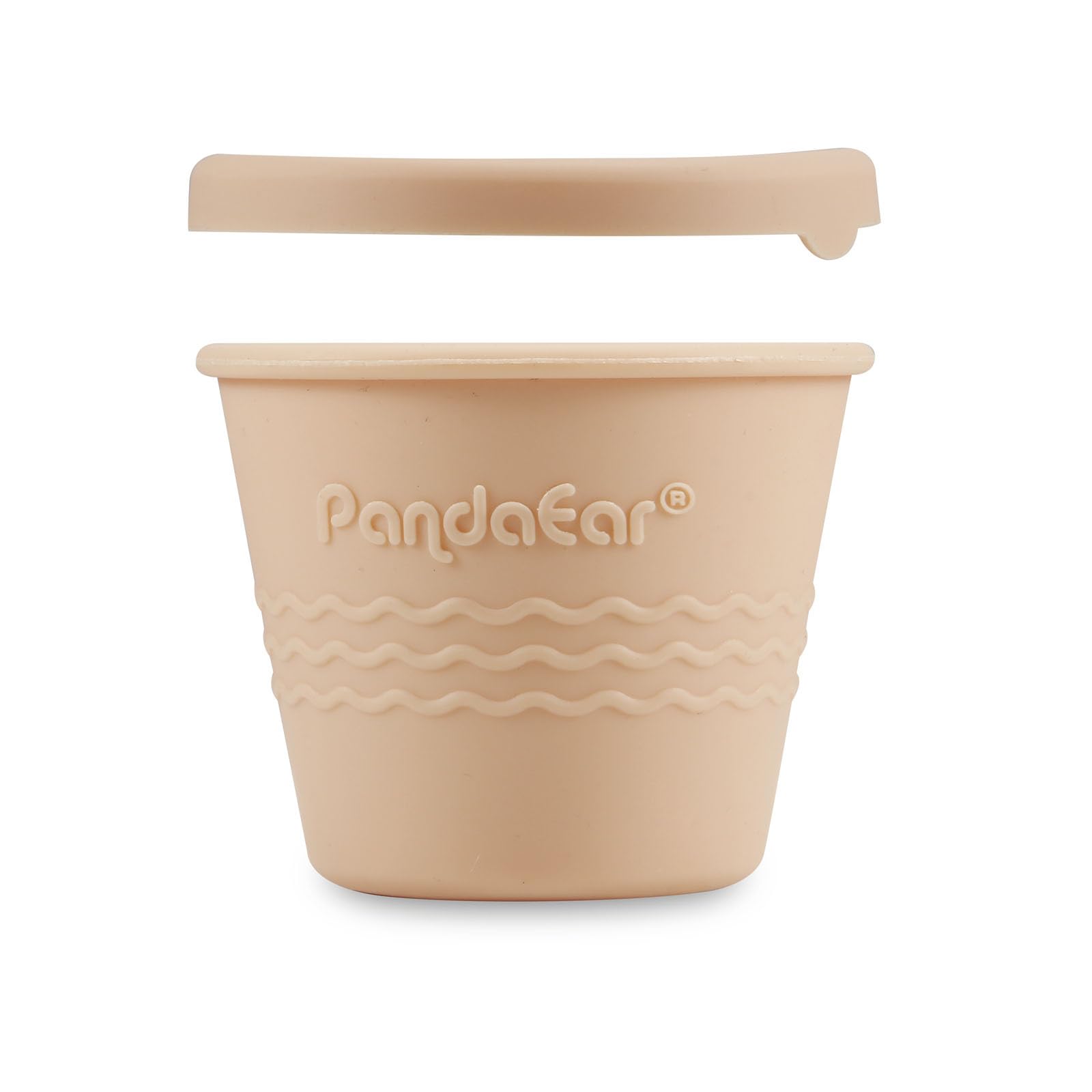 PandaEar baby food containers showing microwave and dishwasher safe icons