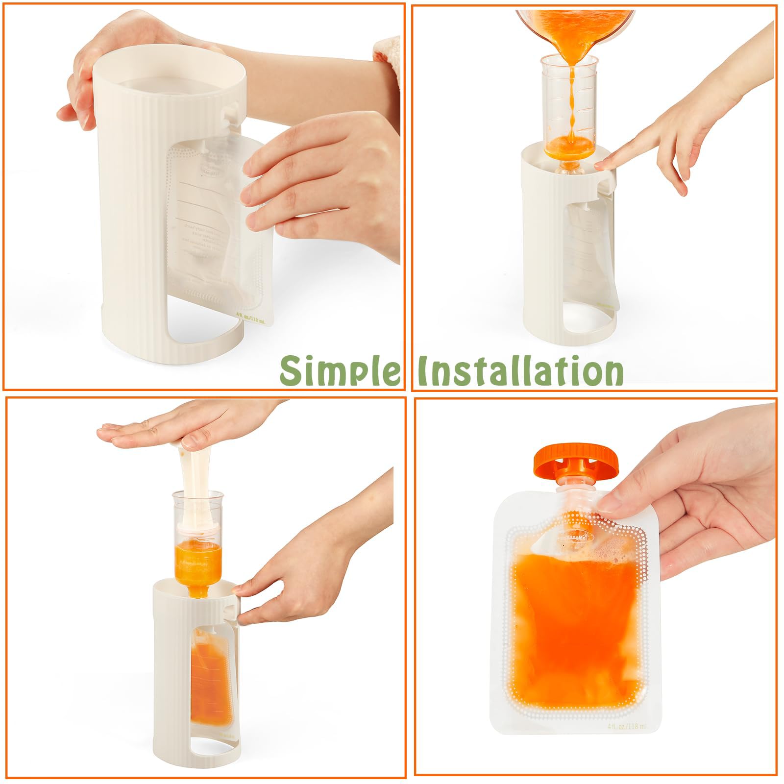 Close up of food-grade pouch filling mechanism